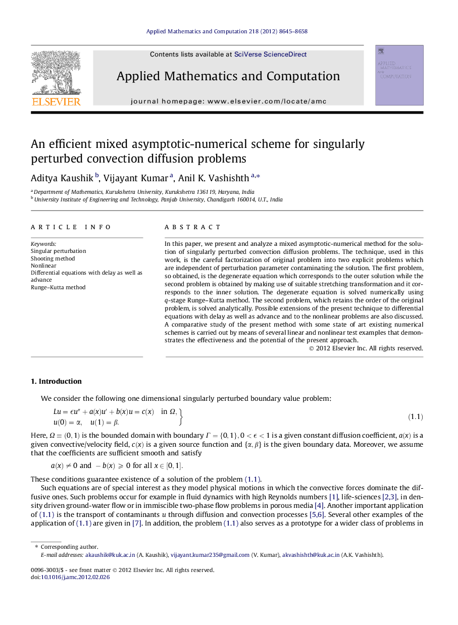 An efficient mixed asymptotic-numerical scheme for singularly perturbed convection diffusion problems