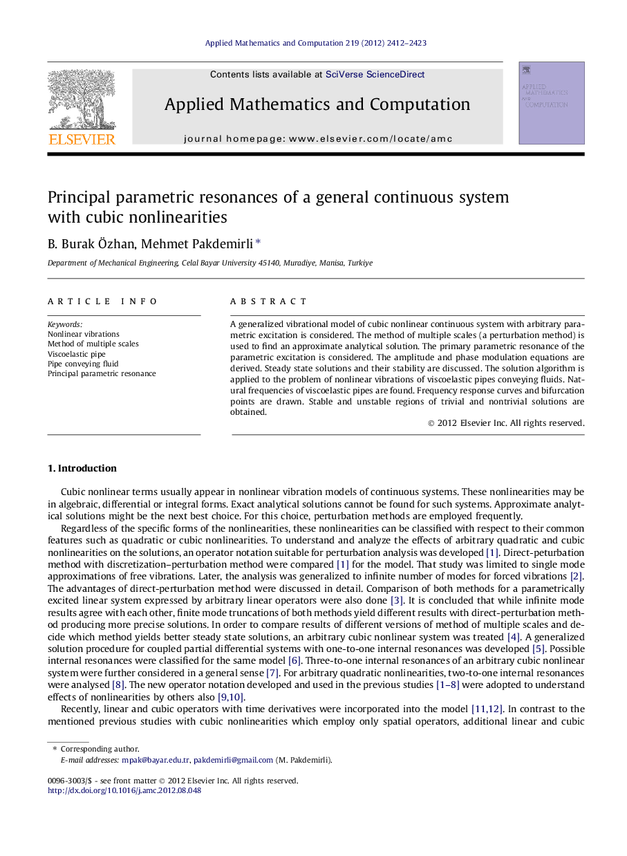 Principal parametric resonances of a general continuous system with cubic nonlinearities