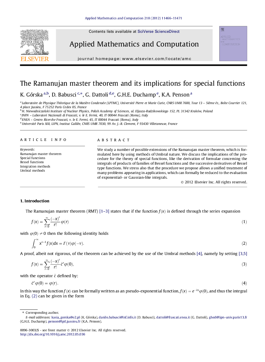 The Ramanujan master theorem and its implications for special functions