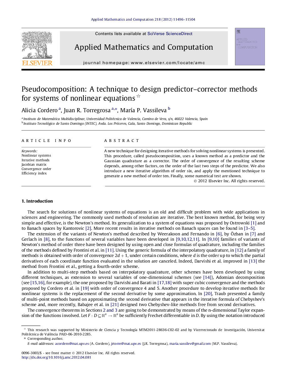 Pseudocomposition: A technique to design predictor–corrector methods for systems of nonlinear equations 