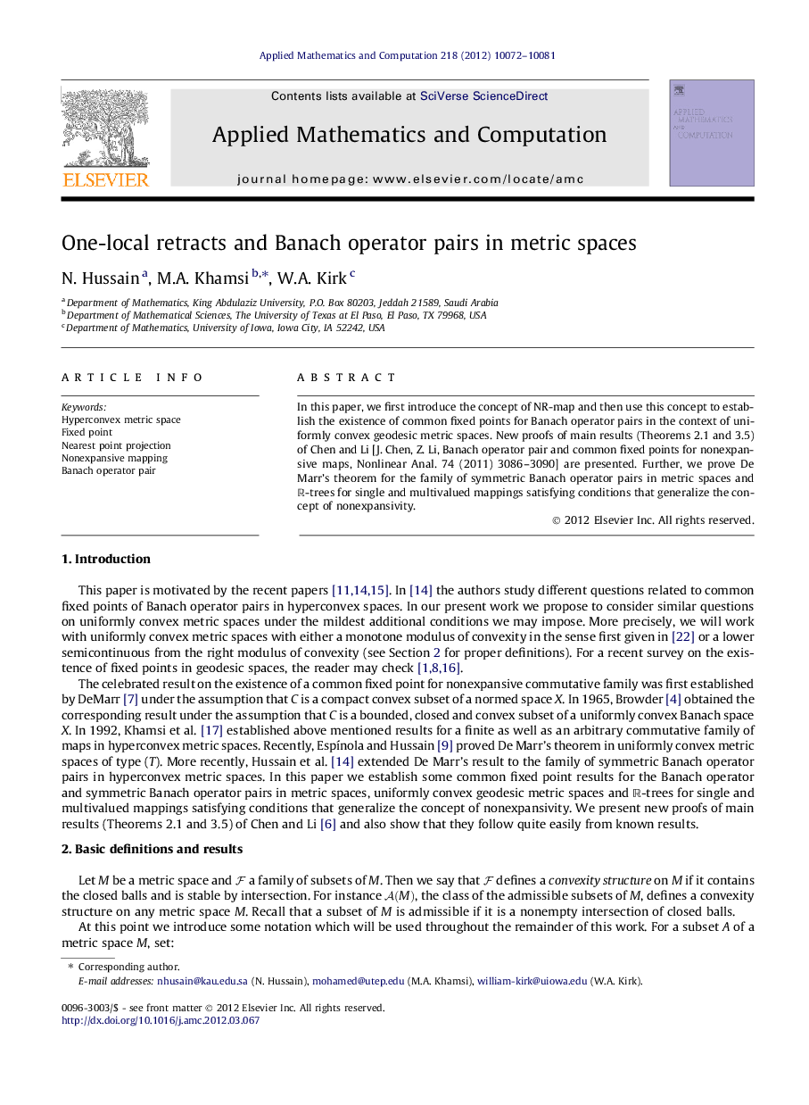 One-local retracts and Banach operator pairs in metric spaces