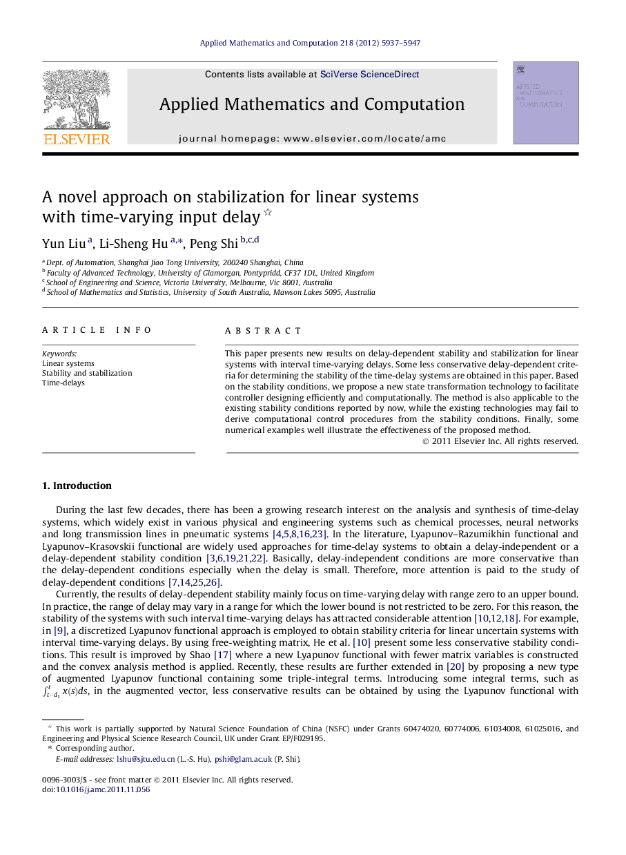 A novel approach on stabilization for linear systems with time-varying input delay 