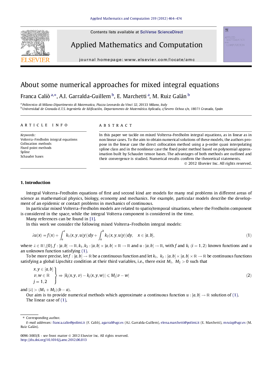 About some numerical approaches for mixed integral equations