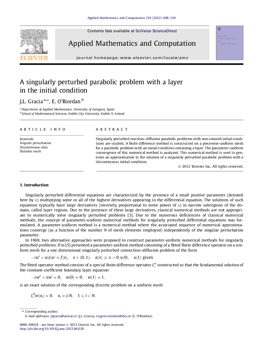 A singularly perturbed parabolic problem with a layer in the initial condition