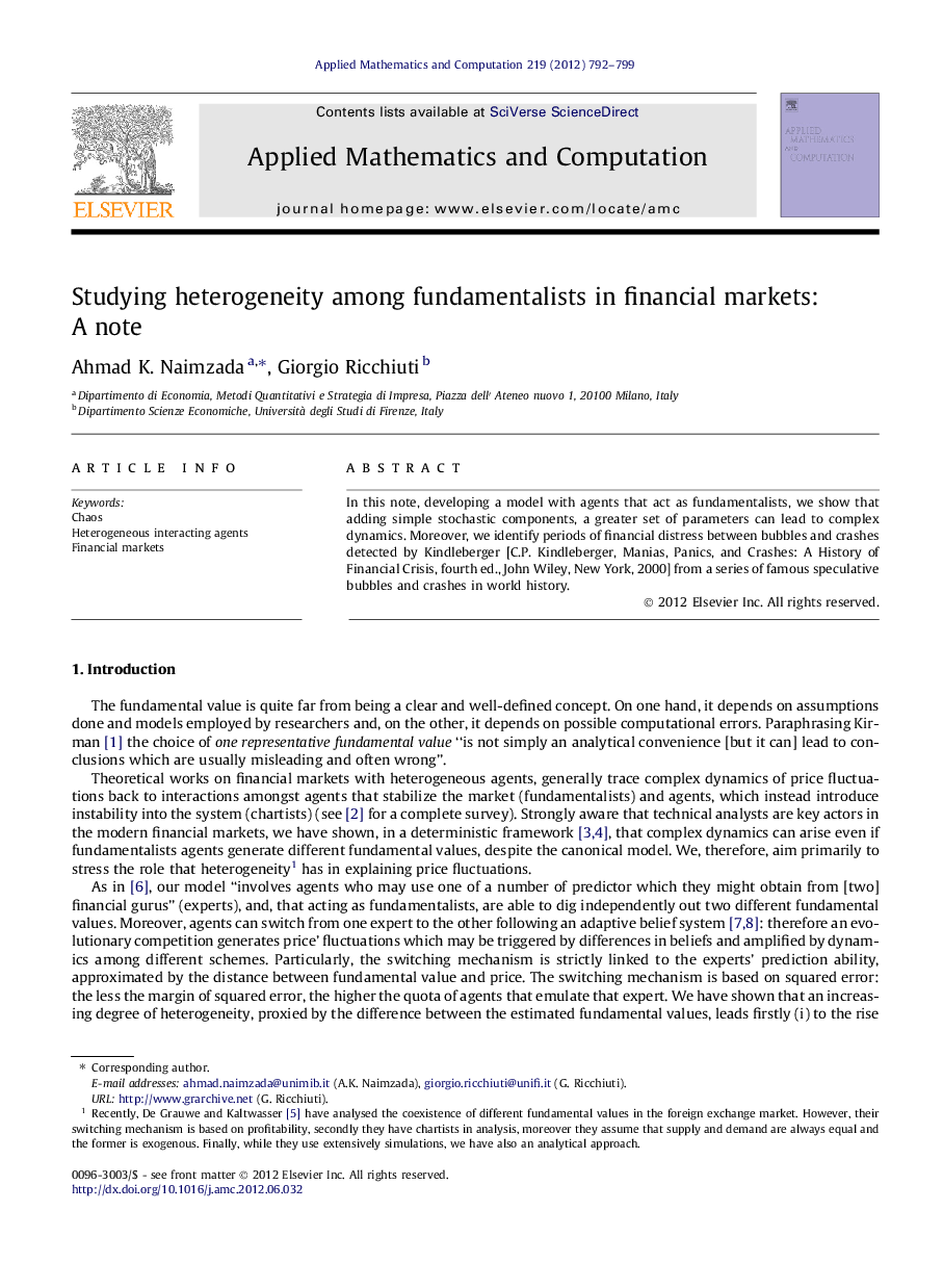 Studying heterogeneity among fundamentalists in financial markets: A note