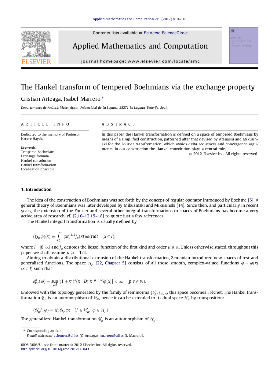 The Hankel transform of tempered Boehmians via the exchange property