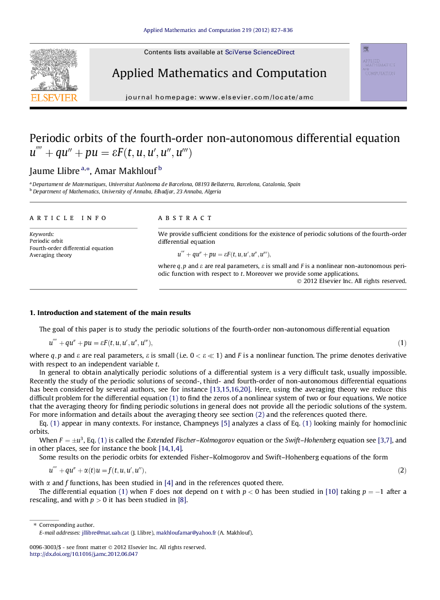 Periodic orbits of the fourth-order non-autonomous differential equation uâ+quâ³+pu=ÎµF(t,u,uâ²,uâ³,uâ´)