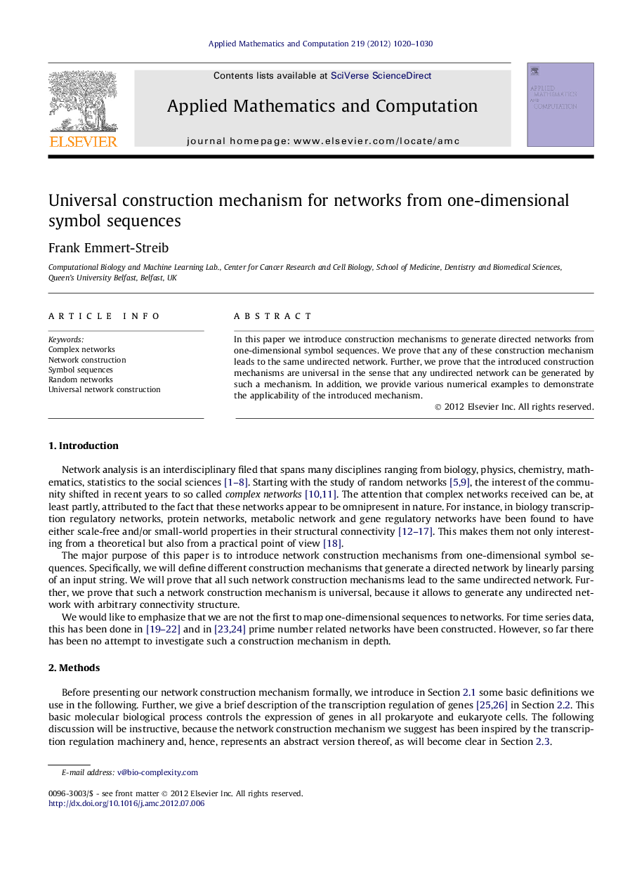 Universal construction mechanism for networks from one-dimensional symbol sequences