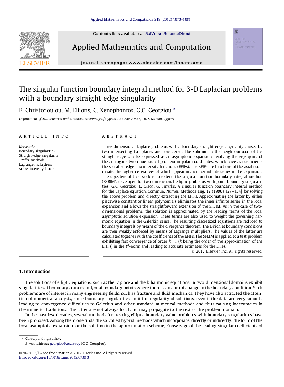 The singular function boundary integral method for 3-D Laplacian problems with a boundary straight edge singularity