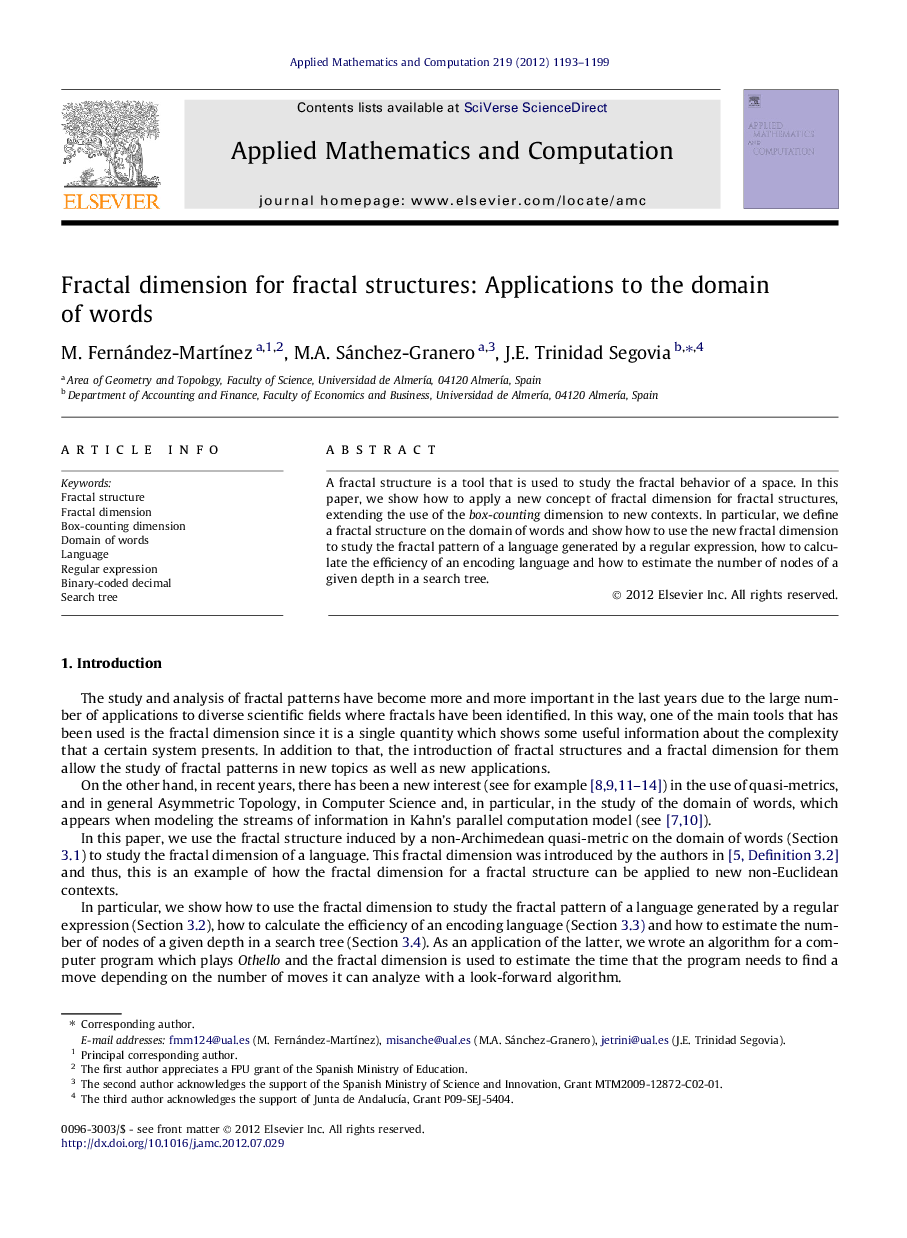 Fractal dimension for fractal structures: Applications to the domain of words