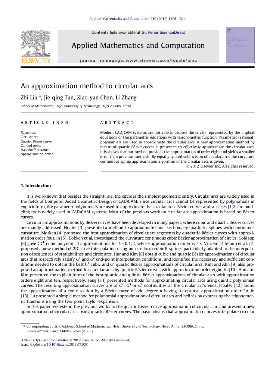 An approximation method to circular arcs