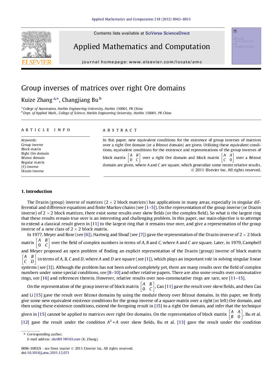 Group inverses of matrices over right Ore domains