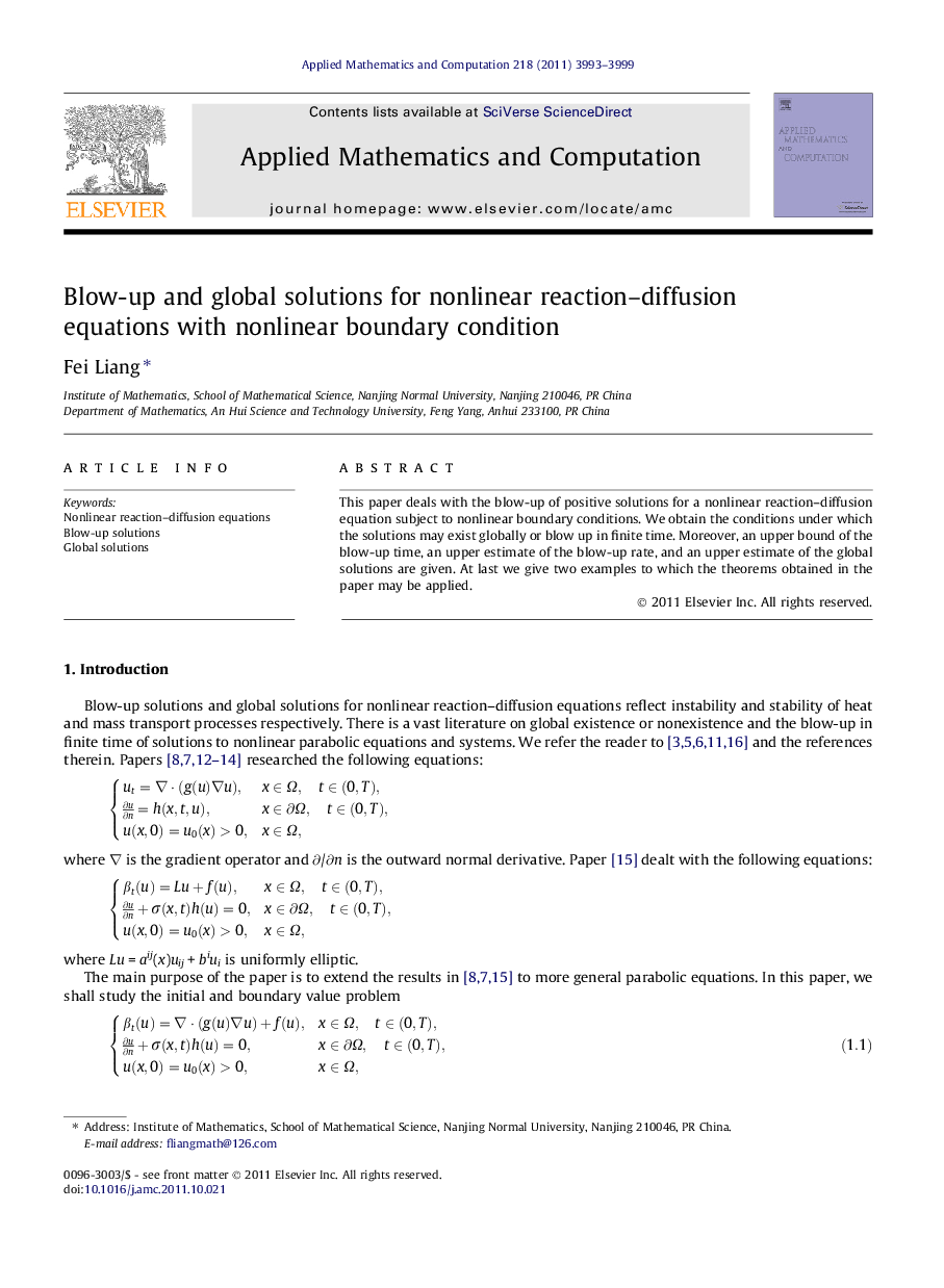 Blow-up and global solutions for nonlinear reaction-diffusion equations with nonlinear boundary condition