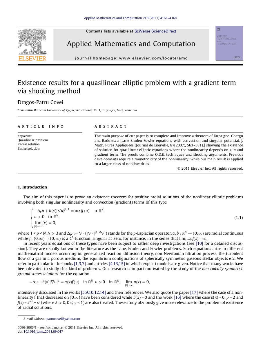 Existence results for a quasilinear elliptic problem with a gradient term via shooting method