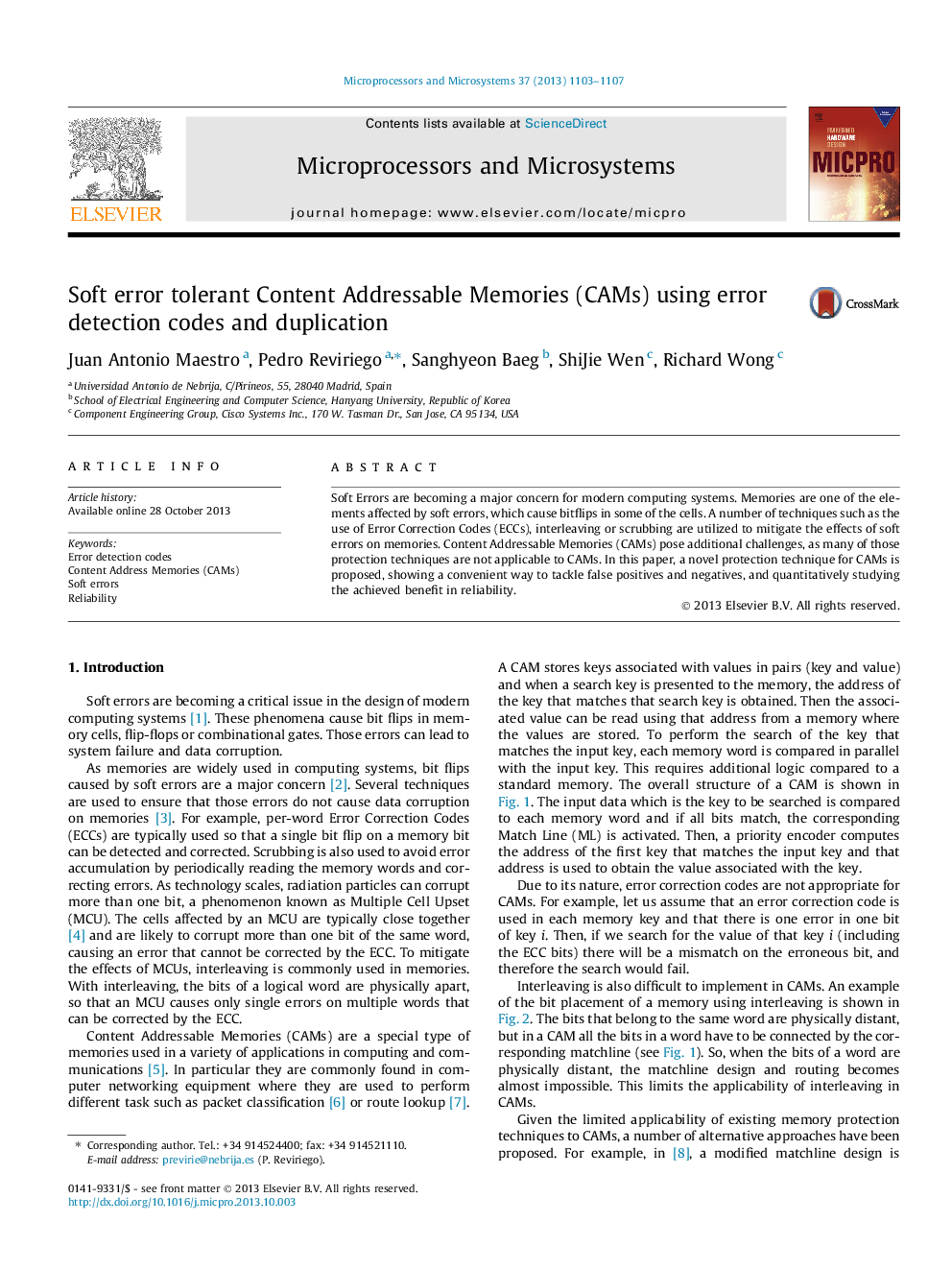 Soft error tolerant Content Addressable Memories (CAMs) using error detection codes and duplication