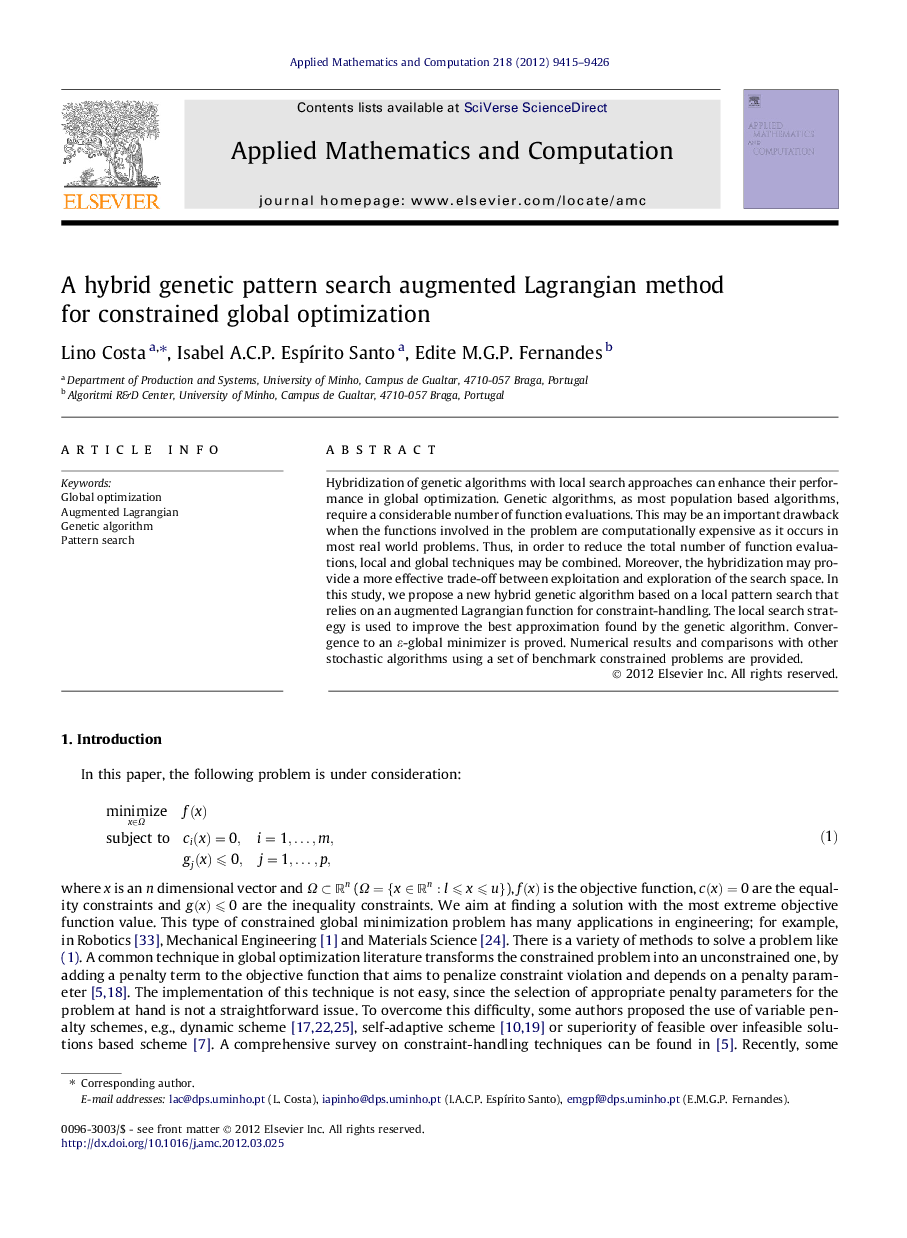 A hybrid genetic pattern search augmented Lagrangian method for constrained global optimization