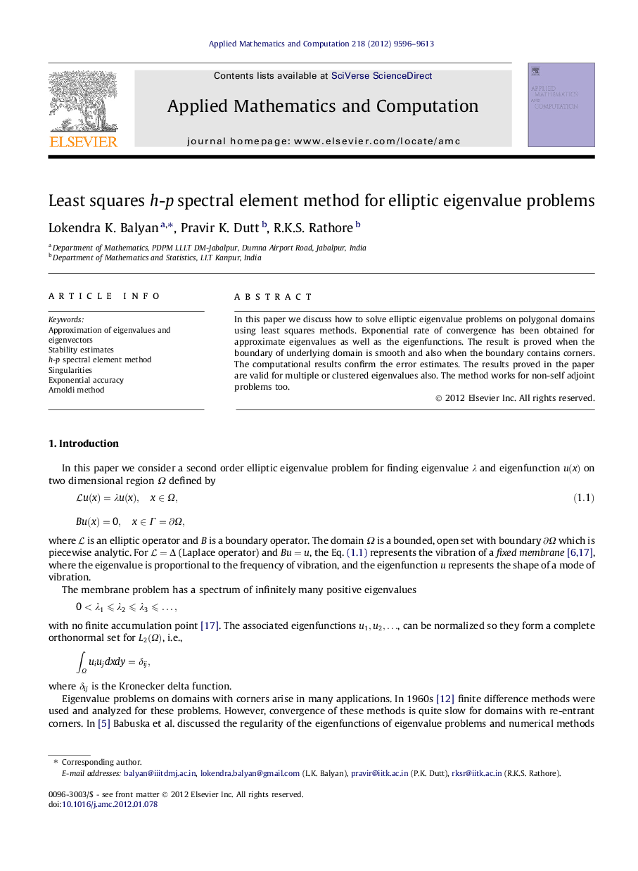 Least squares h-p spectral element method for elliptic eigenvalue problems