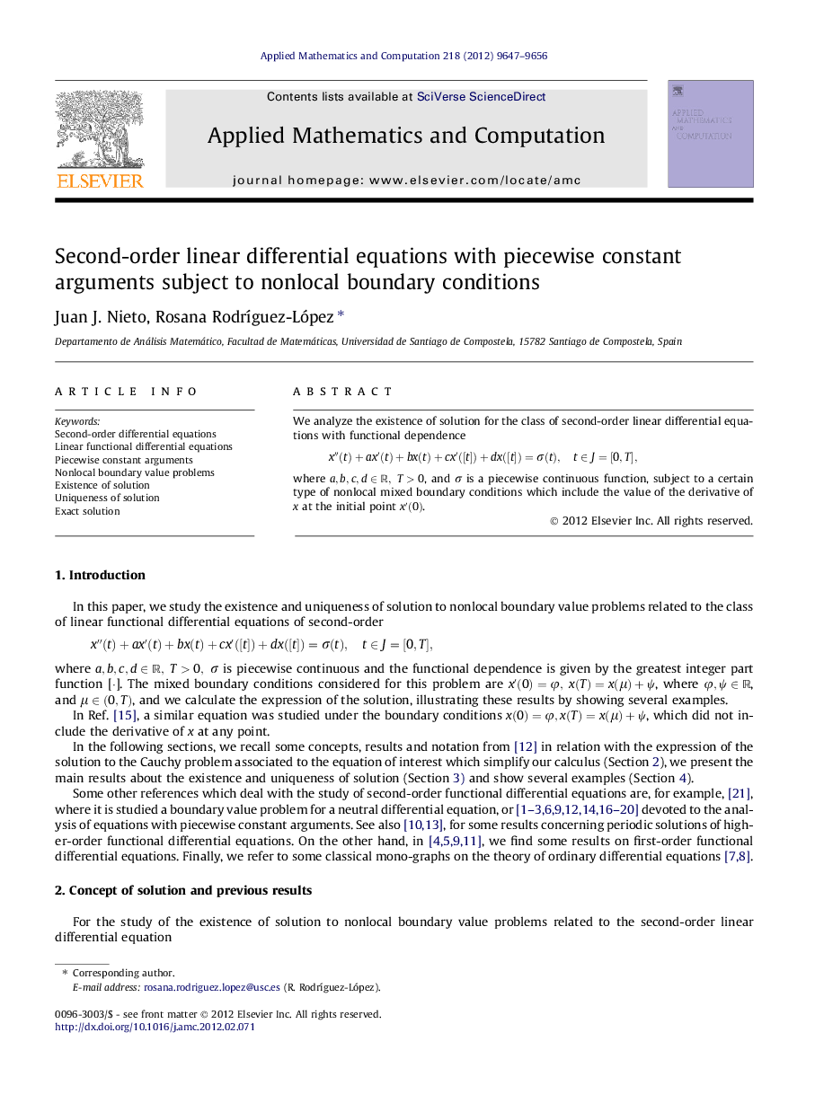 Second-order linear differential equations with piecewise constant arguments subject to nonlocal boundary conditions