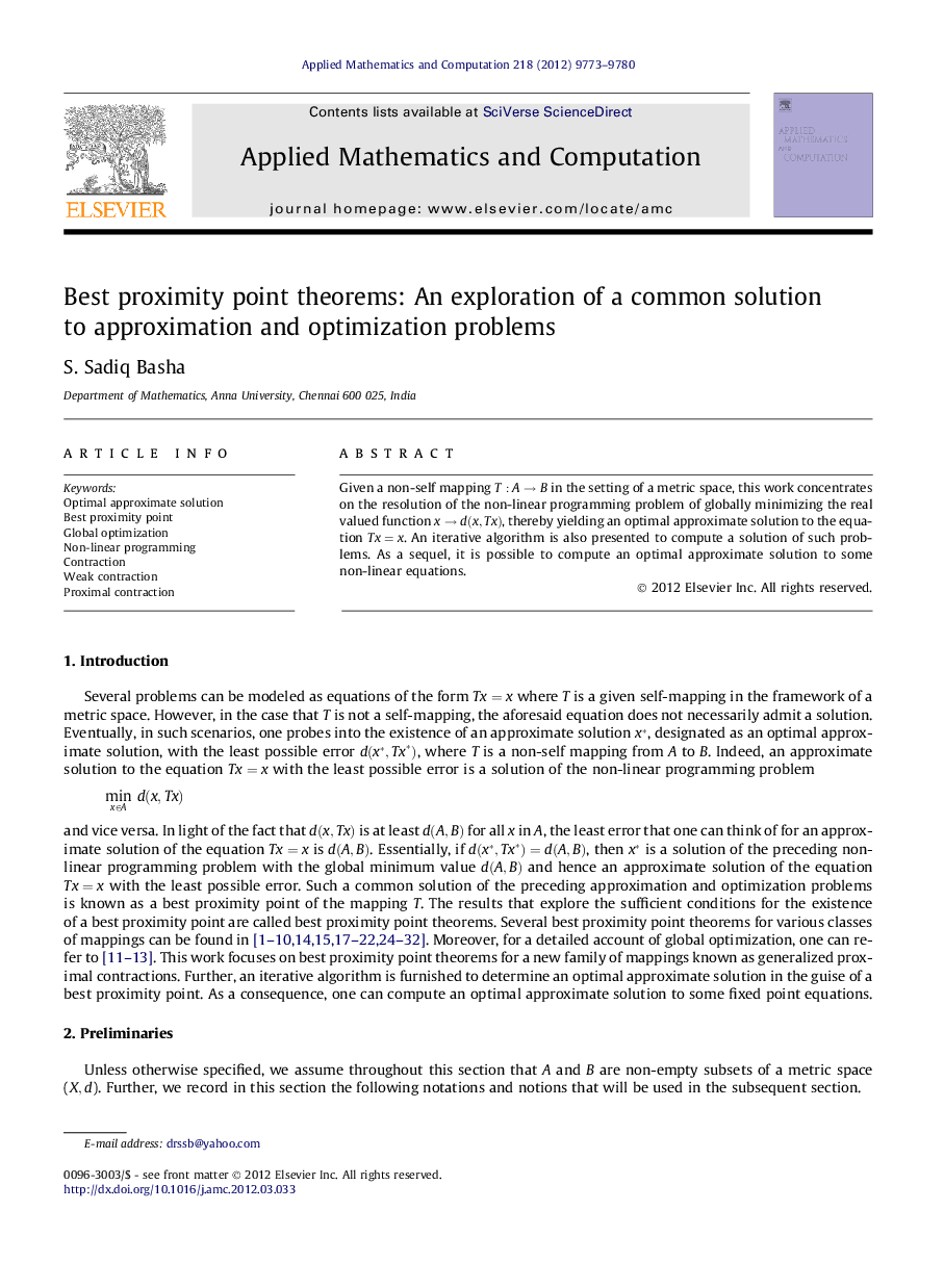 Best proximity point theorems: An exploration of a common solution to approximation and optimization problems