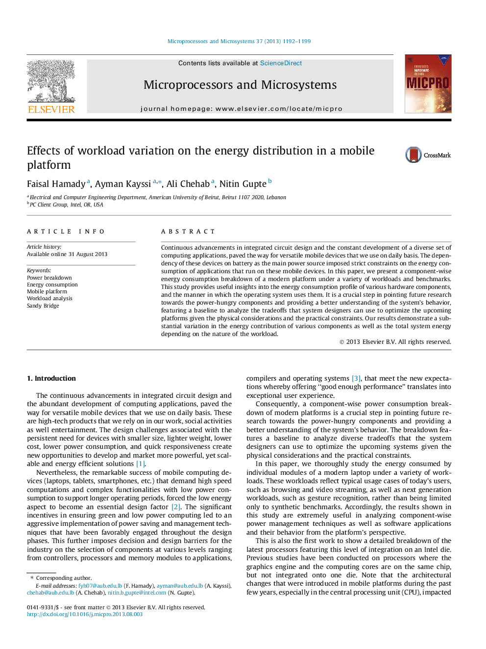 Effects of workload variation on the energy distribution in a mobile platform