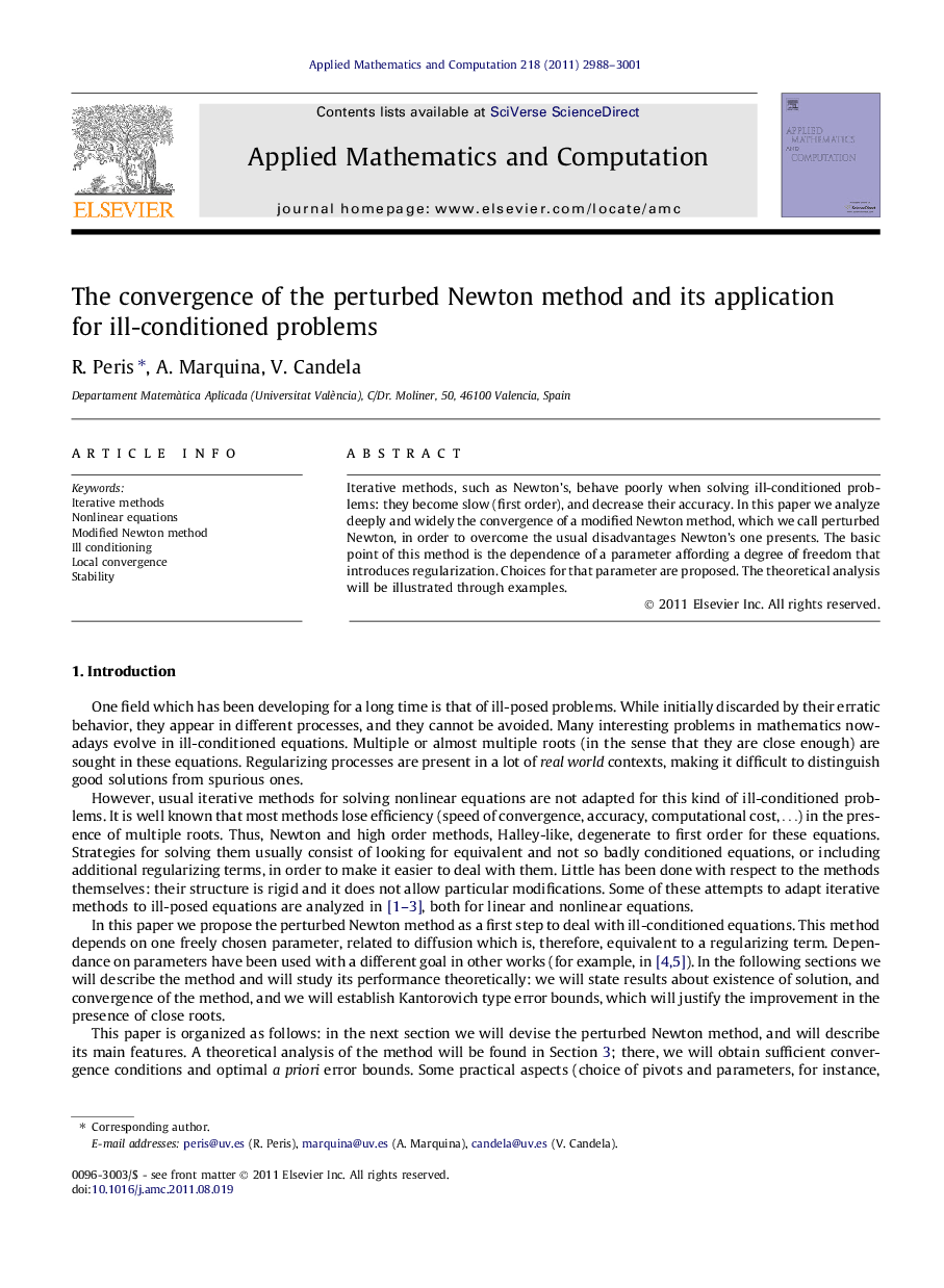 The convergence of the perturbed Newton method and its application for ill-conditioned problems