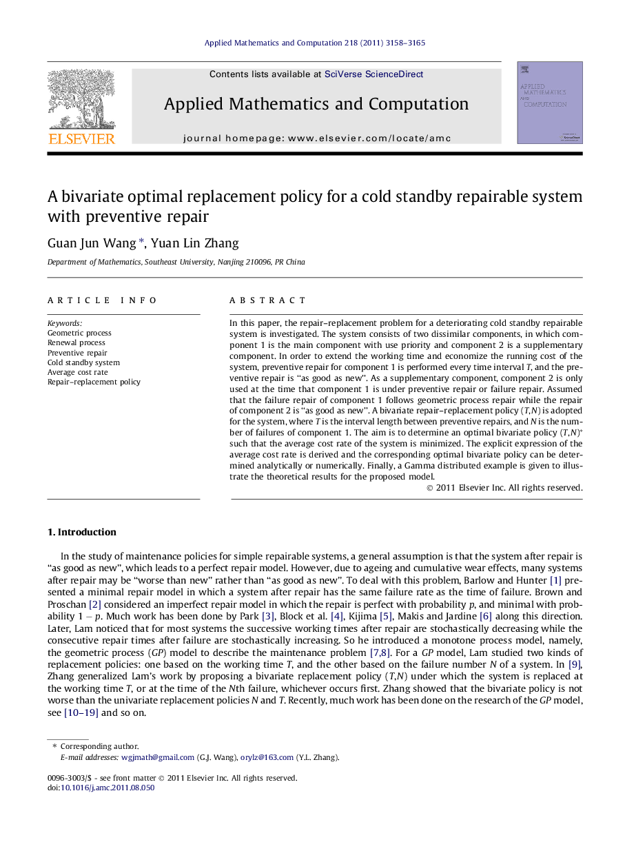 A bivariate optimal replacement policy for a cold standby repairable system with preventive repair