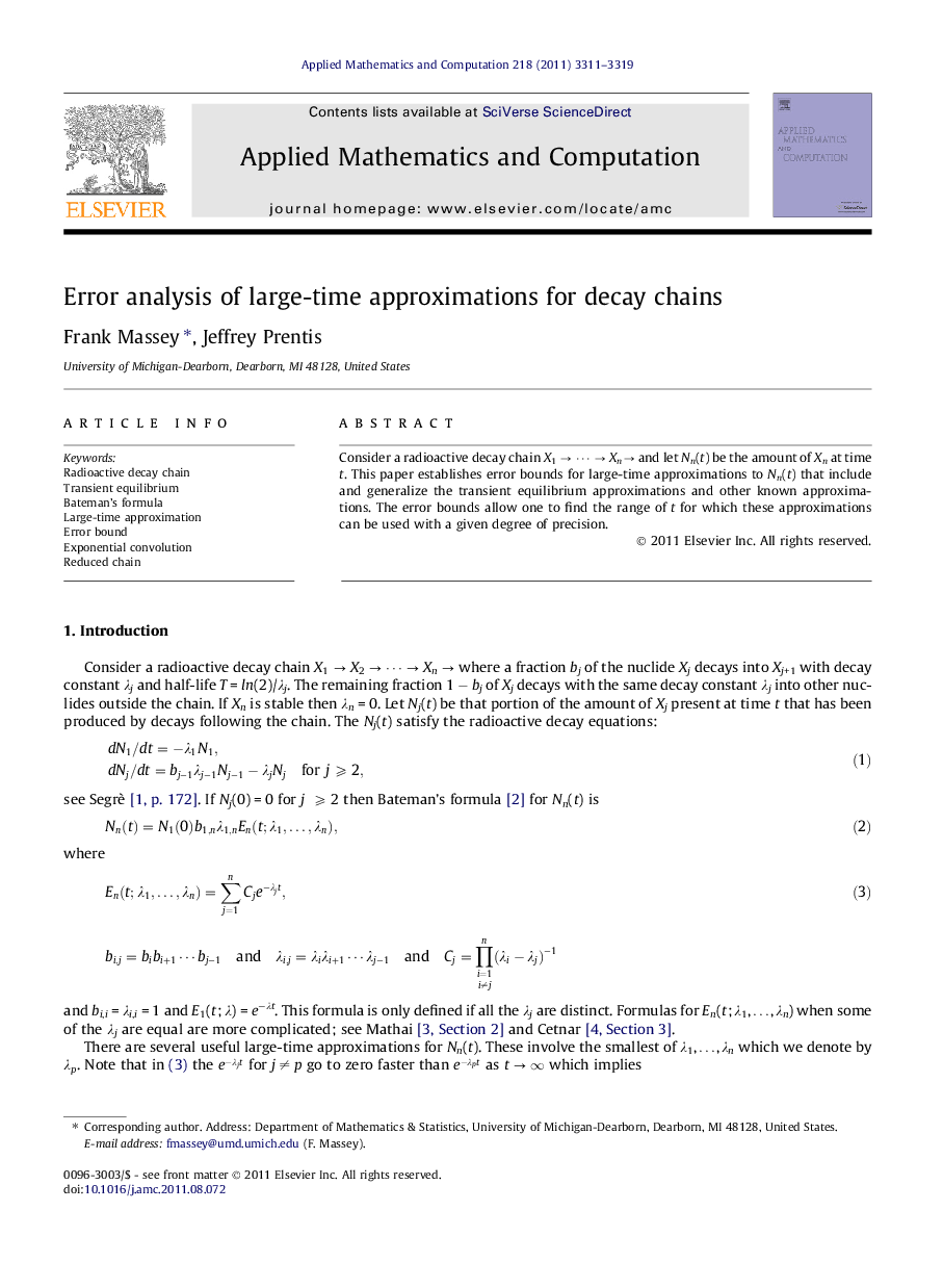 Error analysis of large-time approximations for decay chains