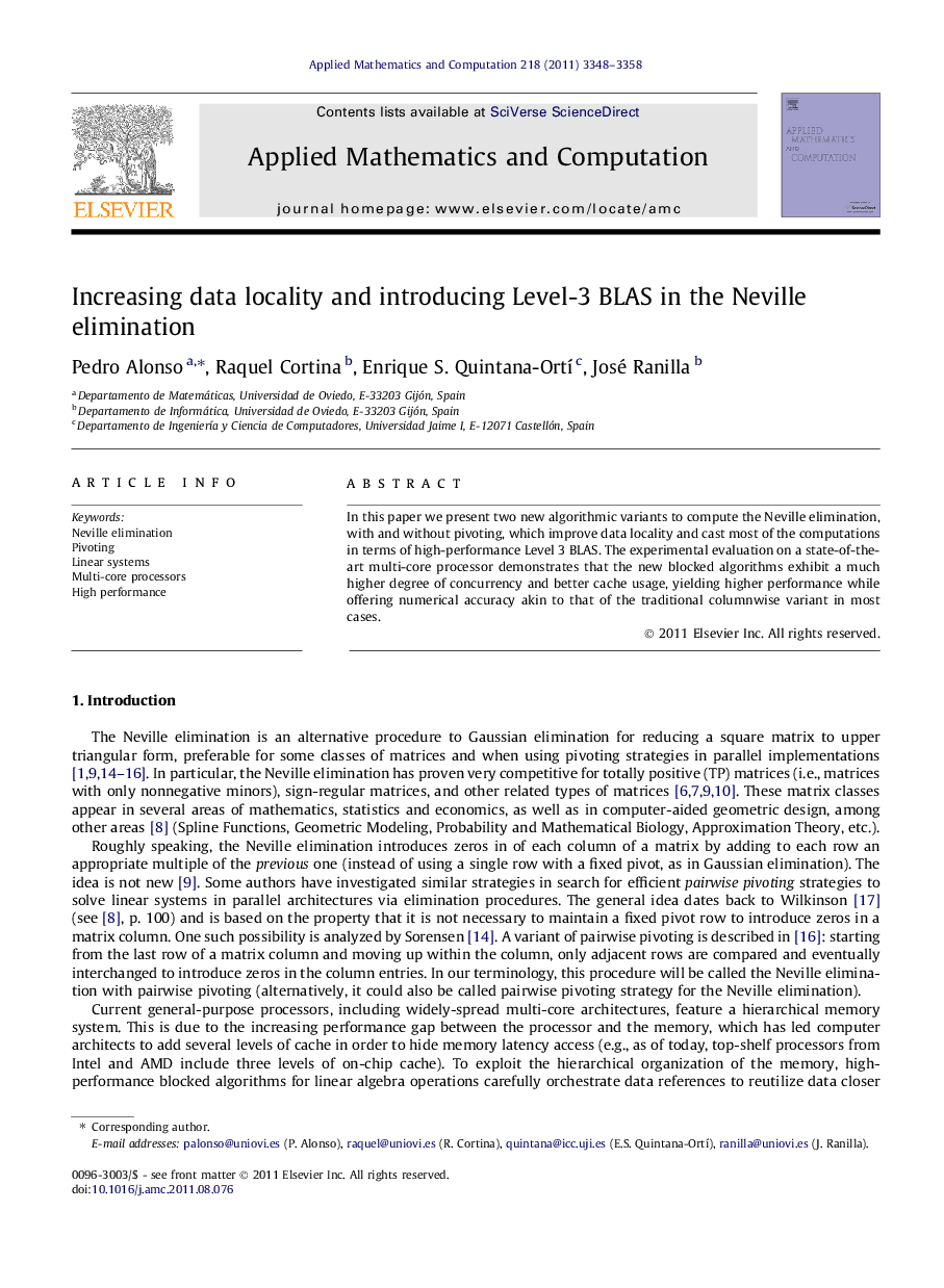 Increasing data locality and introducing Level-3 BLAS in the Neville elimination