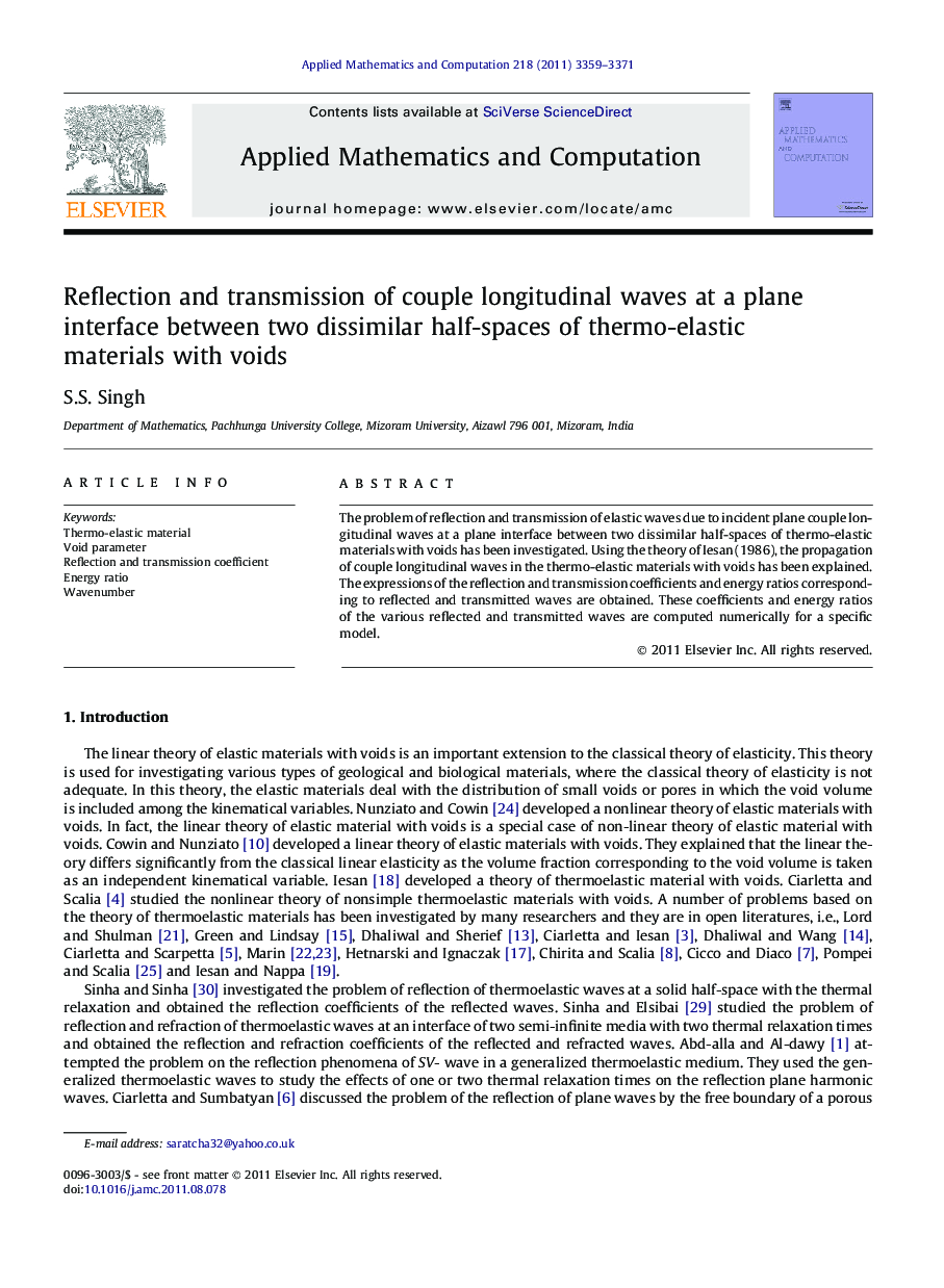 Reflection and transmission of couple longitudinal waves at a plane interface between two dissimilar half-spaces of thermo-elastic materials with voids