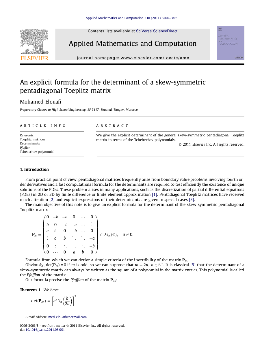 An explicit formula for the determinant of a skew-symmetric pentadiagonal Toeplitz matrix