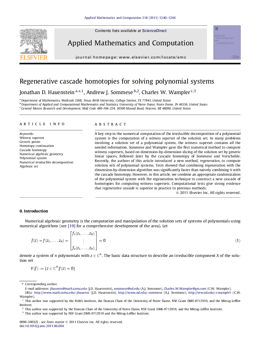 Regenerative cascade homotopies for solving polynomial systems