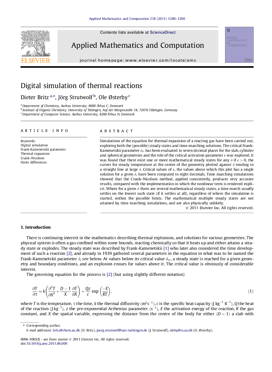 Digital simulation of thermal reactions