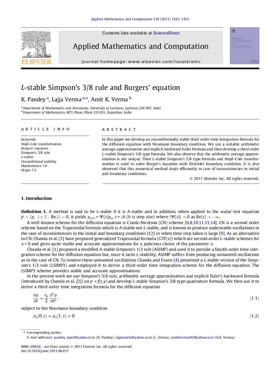 L-stable Simpson’s 3/8 rule and Burgers’ equation