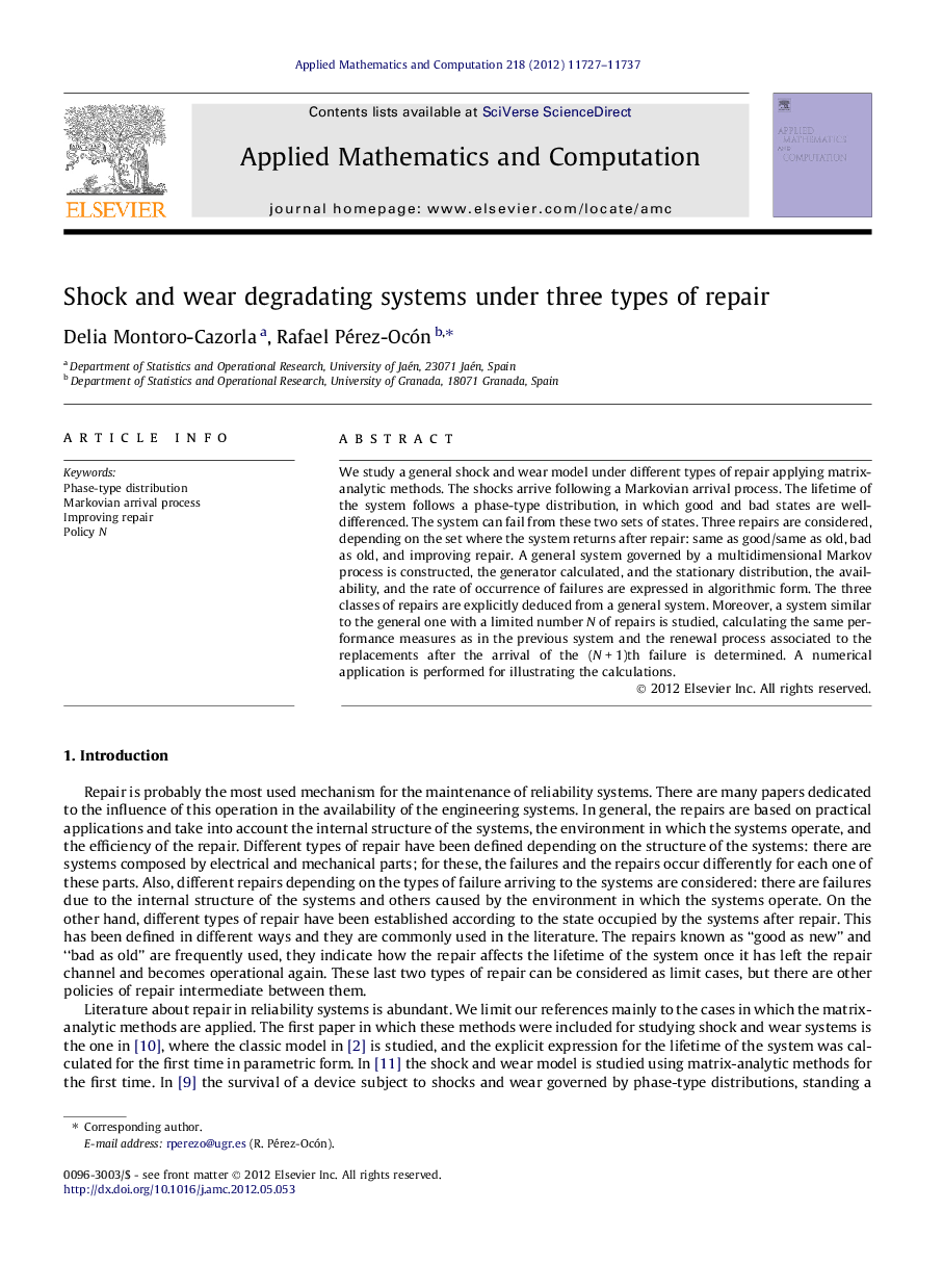 Shock and wear degradating systems under three types of repair