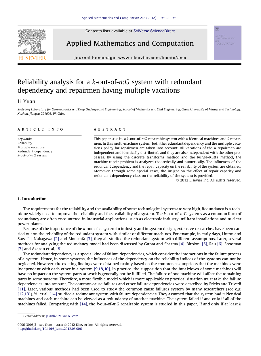 Reliability analysis for a k-out-of-n:G system with redundant dependency and repairmen having multiple vacations