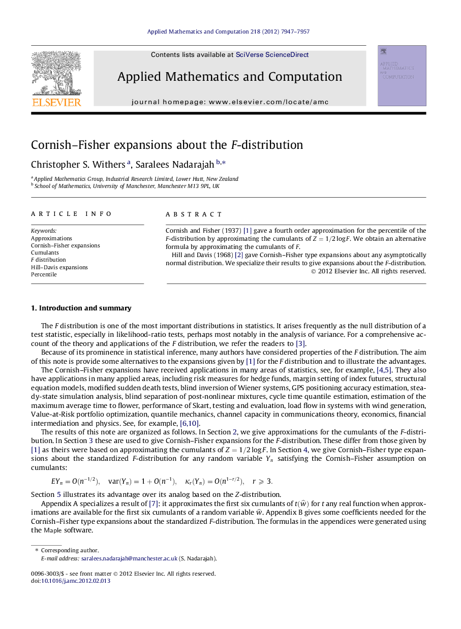 Cornish-Fisher expansions about the F-distribution