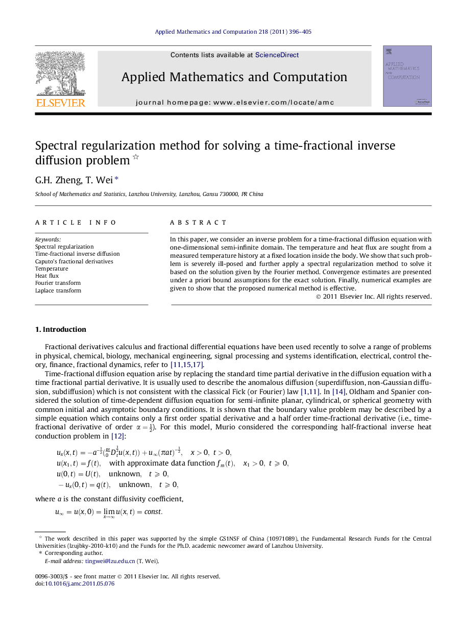 Spectral regularization method for solving a time-fractional inverse diffusion problem 