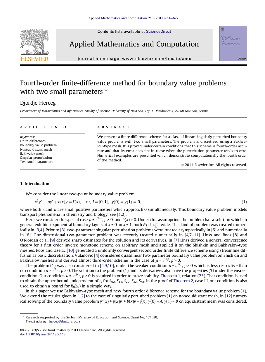 Fourth-order finite-difference method for boundary value problems with two small parameters