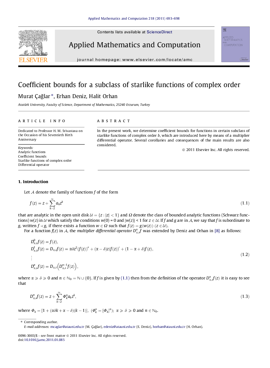 Coefficient bounds for a subclass of starlike functions of complex order