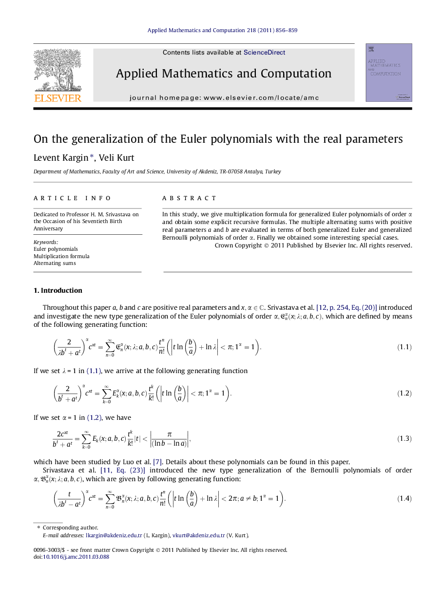 On the generalization of the Euler polynomials with the real parameters