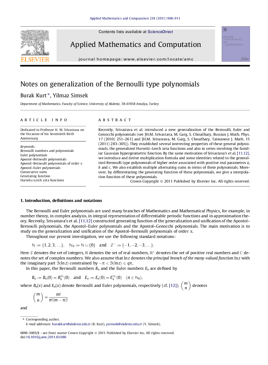 Notes on generalization of the Bernoulli type polynomials