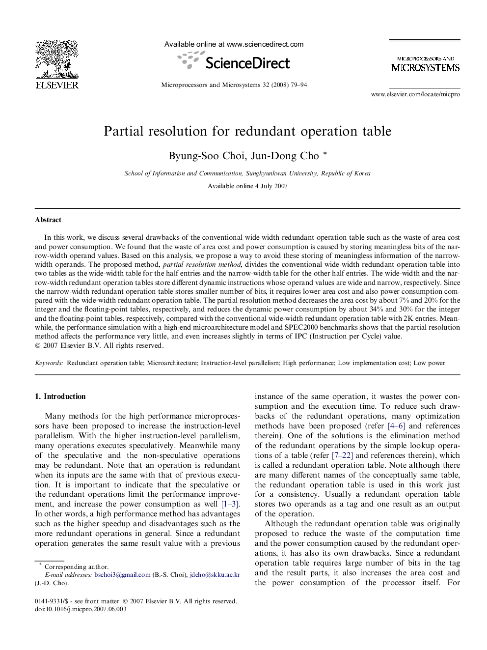 Partial resolution for redundant operation table