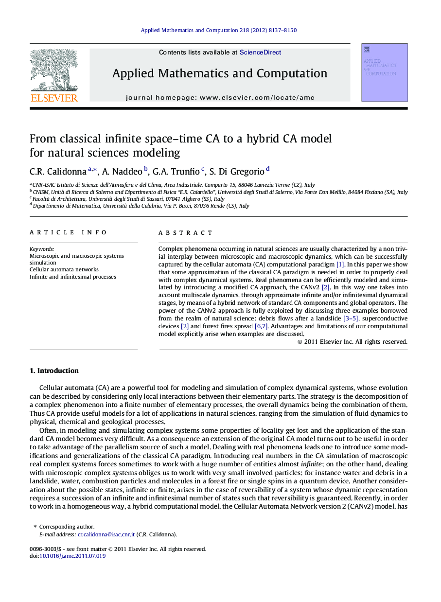 From classical infinite space–time CA to a hybrid CA model for natural sciences modeling