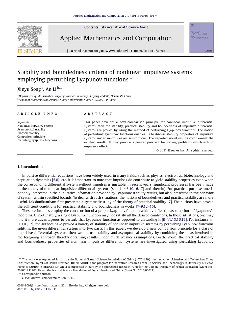 Stability and boundedness criteria of nonlinear impulsive systems employing perturbing Lyapunov functions 