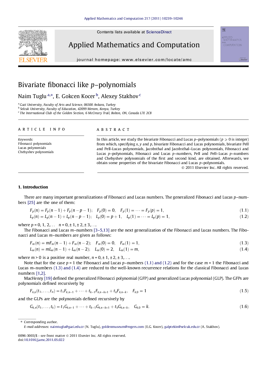 Bivariate fibonacci like p–polynomials