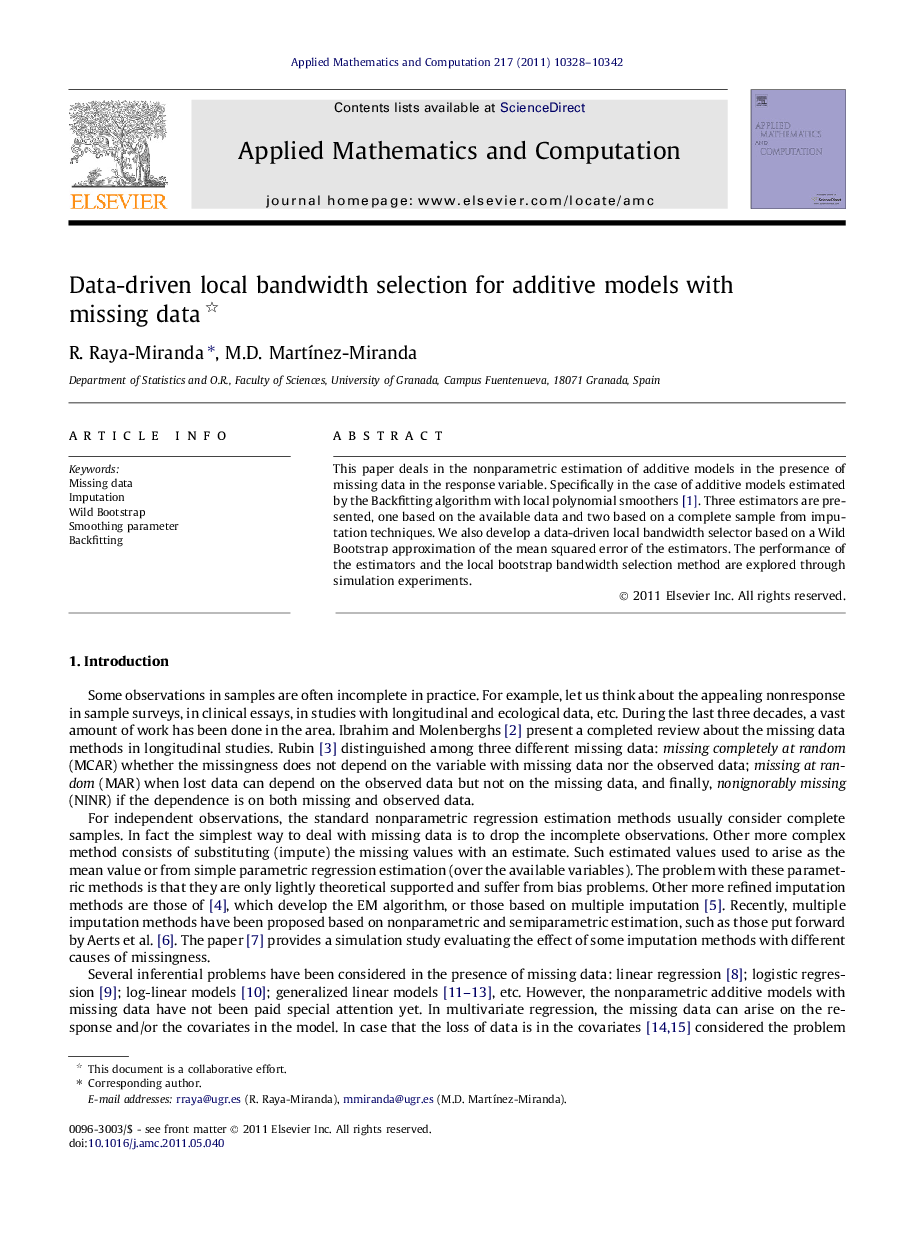 Data-driven local bandwidth selection for additive models with missing data 