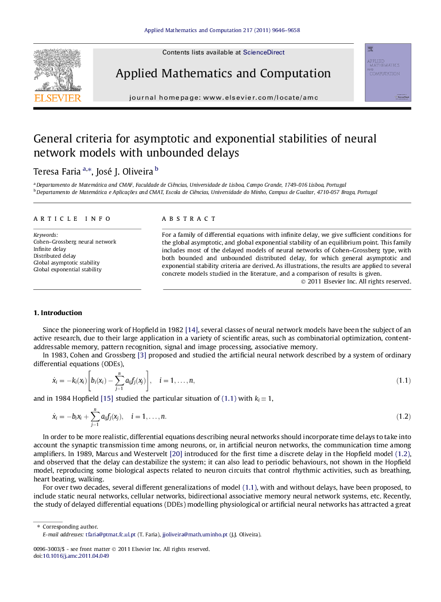 General criteria for asymptotic and exponential stabilities of neural network models with unbounded delays