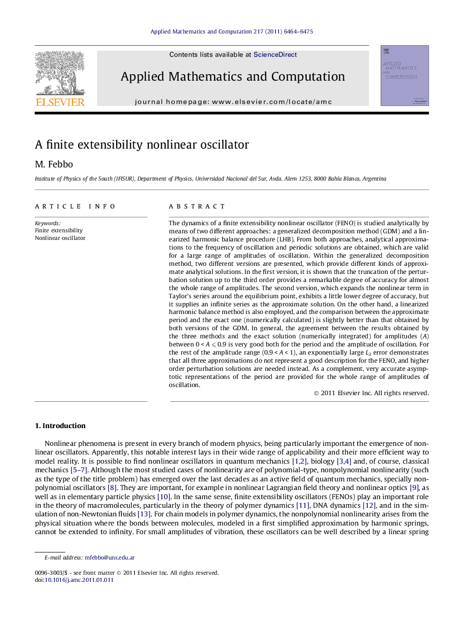 A finite extensibility nonlinear oscillator