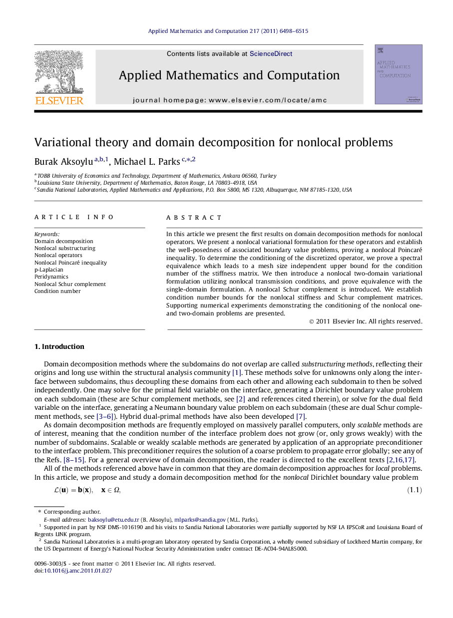 Variational theory and domain decomposition for nonlocal problems