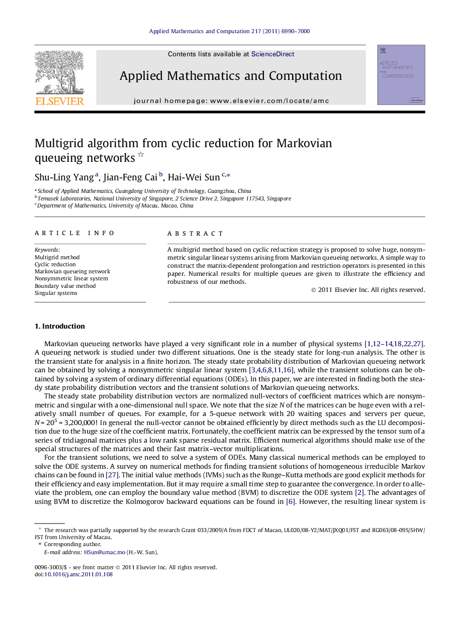 Multigrid algorithm from cyclic reduction for Markovian queueing networks 